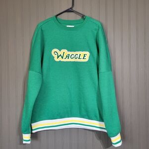 Waggle Golf Pullover Sweatshirt Crew Neck Striped Cuffs Hem Green Men's Large